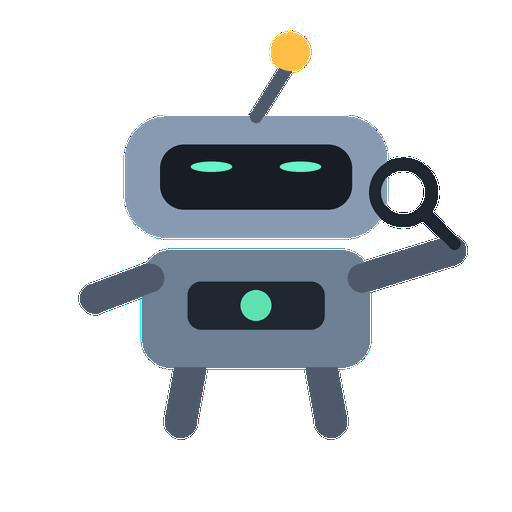 Swipebot, a cute animated robot holding a magnifying glass
